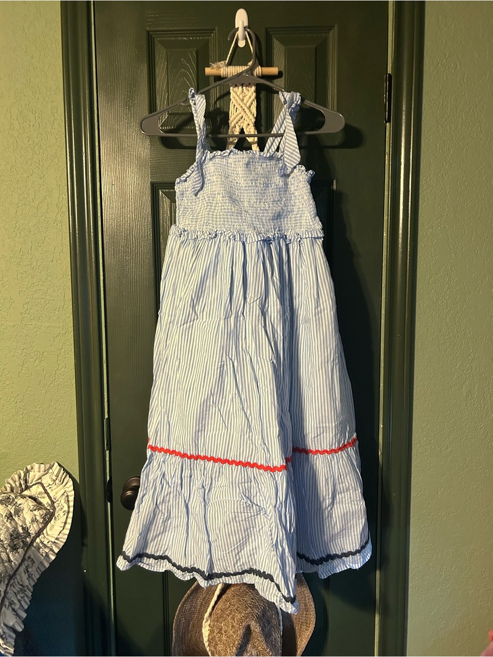 Tommy Bahama Light Blue and White Striped Sundress with Red Trim